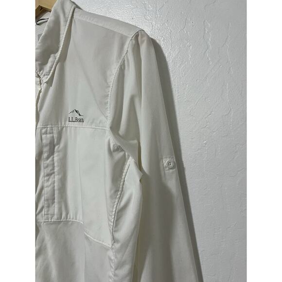 LL Bean Womens Tropicwear Button Down Long Sleeve Shirt Size L White UPF 50+ - Picture 6 of 10